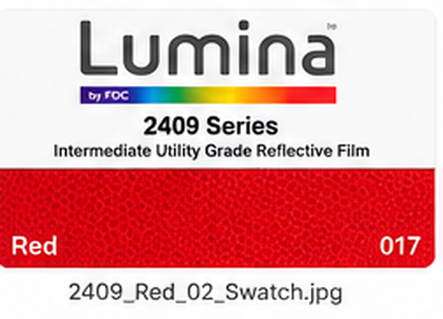 FDC Lumina 2409 Red reflective vinyl color swatch illustration; verify against manufacturer sample