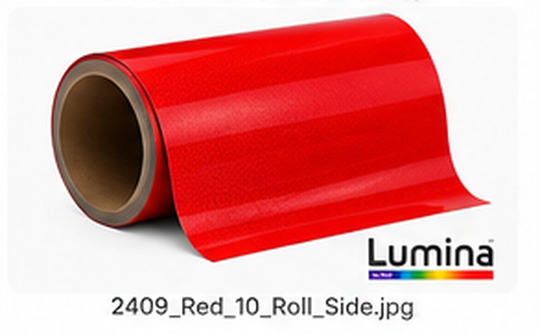 Illustrative side view of Red reflective vinyl roll for FDC Lumina 2409; not an actual product photograph