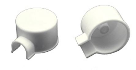 Two white plastic caps on a white background