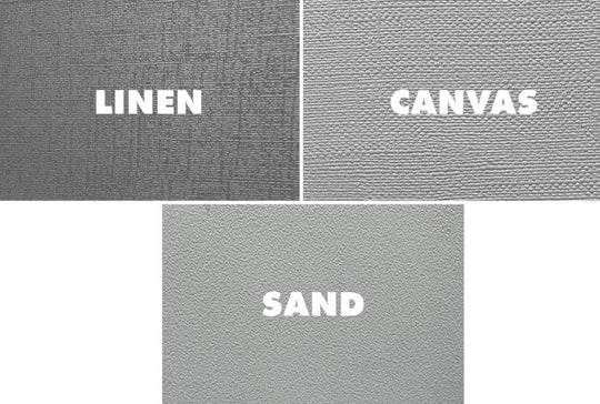 Drytac ReTac Textures comparison showing linen canvas and sand embossed finishes