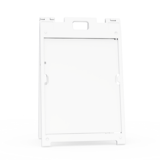 White plastic frame with cut-out sections on a white background
