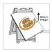 Illustration of a sign holder with a 'Quick Change' sign being slid into it.