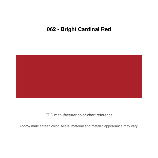 Lumina 2100 062 Bright Cardinal Red: FDC manufacturer color-chart reference. Approximate screen color; actual material and metallic appearance may vary.