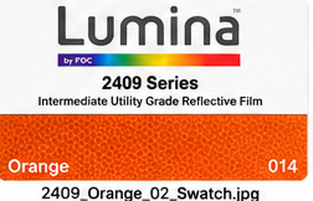 Lumina 2409 Orange reflective film color-reference illustration; screen appearance may vary from actual material.
