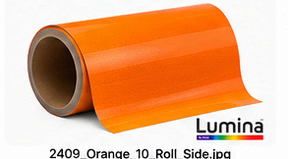 Representative side-view roll illustration for Lumina 2409 Orange reflective film; not an actual product photograph.