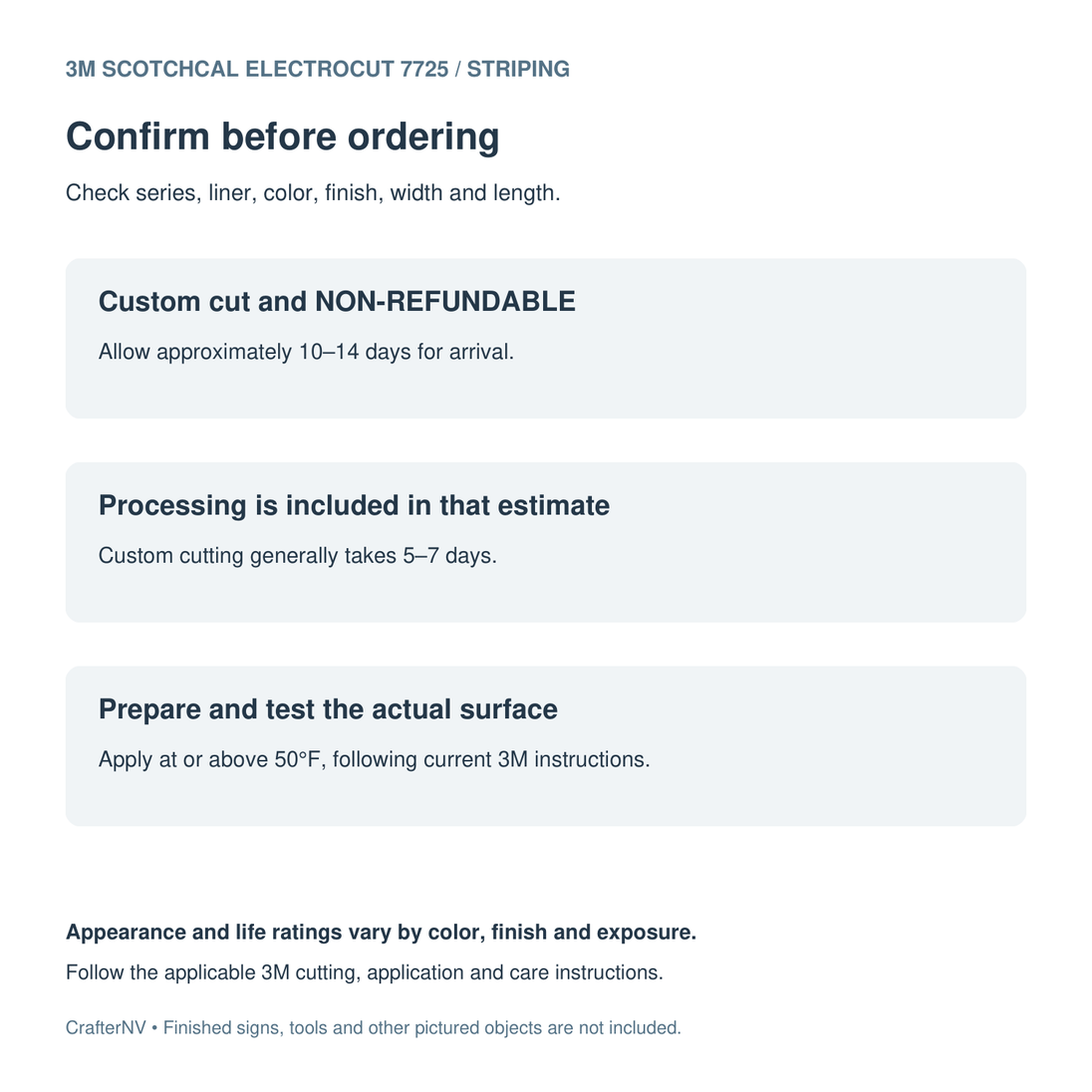 3M 7725 Custom-cut striping ordering and processing guide