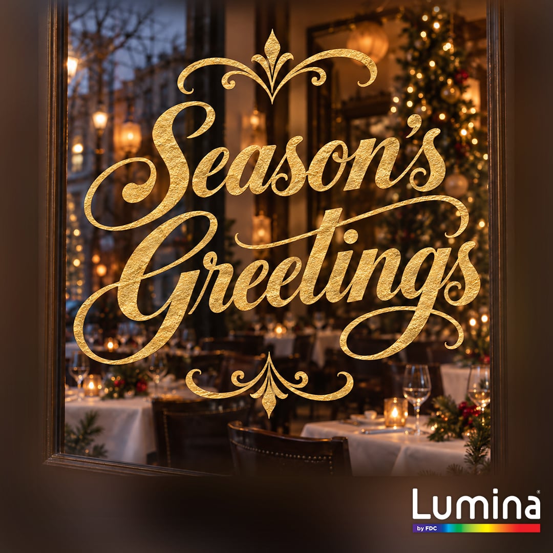 Lumina 3300 manufacturer application example showing gold imitation leaf window lettering