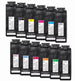 Set of black ink cartridge packages with labels on a white background
