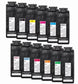 Set of black ink cartridge packages with labels on a white background