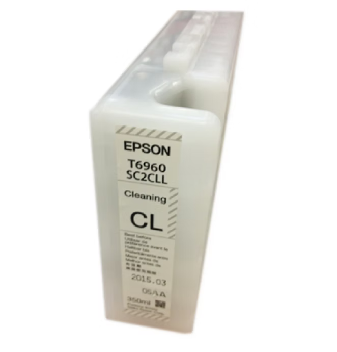 An Epson T6960 SC2CL cleaning cartridge, model CL, shown in its translucent white plastic housing against a plain white background.