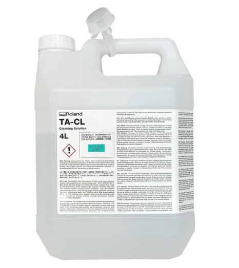 Large container of Roland TA-CL cleaning solution on a white background
