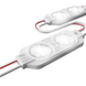 Two white LED light strips with two circular lenses each, connected by a curved cable with red and white wires, shown on a plain white background.