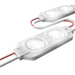 Two white LED light strips with two circular lenses each, connected by a curved cable with red and white wires, shown on a plain white background.
