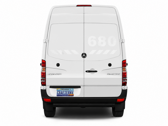 White Mercedes-Benz van with a Nevada license plate on a white background