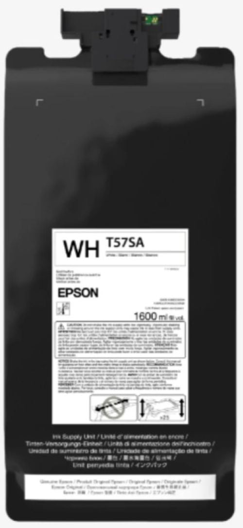 An Epson black toner cartridge, model WH T575A, with a white label showing specifications and usage instructions, photographed against a plain white background.