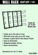 Heavy-duty wall rack with specifications on a green background