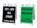 Two sandwich board signs, one advertising a discount on jeans and the other seeking a cashier with weekend shift requirements.