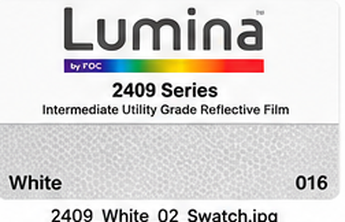 FDC Lumina 2409 White reflective vinyl color swatch illustration; verify against manufacturer sample