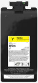 An Epson toner cartridge, model T5754, in the Yellow color variant. The unit is black with a prominent white and yellow label on the front displaying product details and compatibility information.