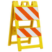 Yellow safety barrier with orange and white stripes on a white background