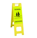 Yellow safety sign with 'School Crossing' text and icon on a white background