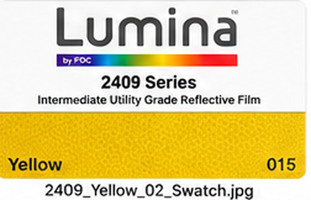 FDC Lumina 2409 Yellow reflective vinyl color swatch illustration; verify against manufacturer sample