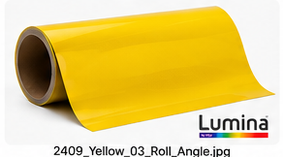 Illustrative angled roll of Yellow reflective vinyl for FDC Lumina 2409; not an actual product photograph