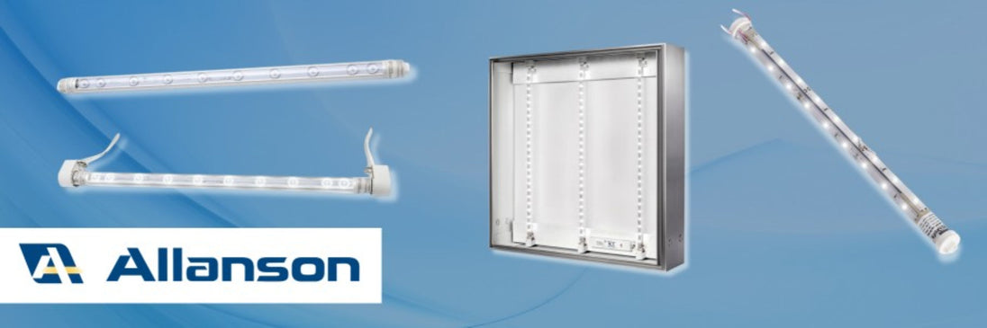 Allanson LED lighting products on a blue background