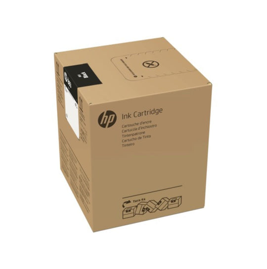 Cardboard box with HP ink cartridge label on a white background