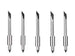 Set of five metallic pen tips on a white background