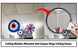 Ceiling mobiles mounted with Sooper Magz ceiling hooks on a tiled ceiling.