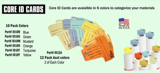 Core ID Cards with color options and 'Made in the USA' label on a light green background