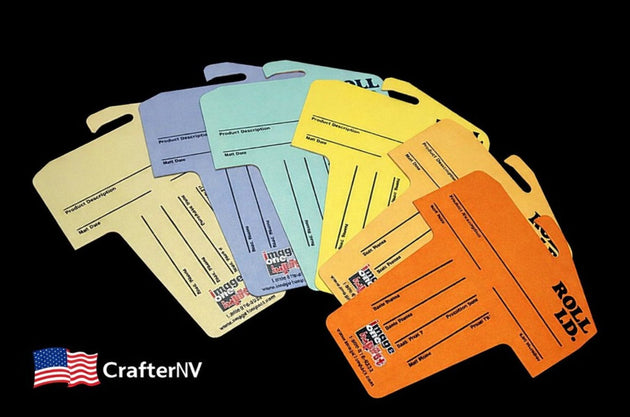 Colorful license plate holders with 'CrafterNV' branding on a black background
