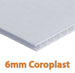 6mm Coroplast sheet on a white background with '6mm Coroplast' text.