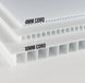 Two white honeycomb panels with '4MM CORO' and '10MM CORO' labels on a light gray background.
