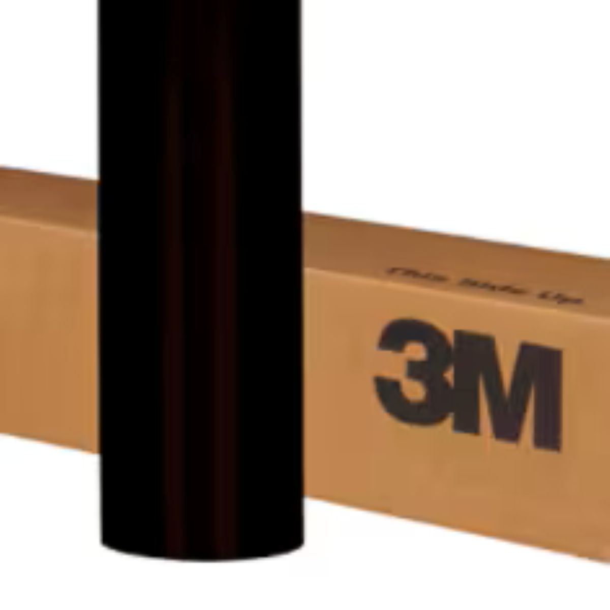 Brown roll of 3M vinyl wrap against a cardboard box background