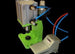 Mechanical device with green base and metallic components on a black background