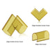 Three gold corner and joint covers on a white background