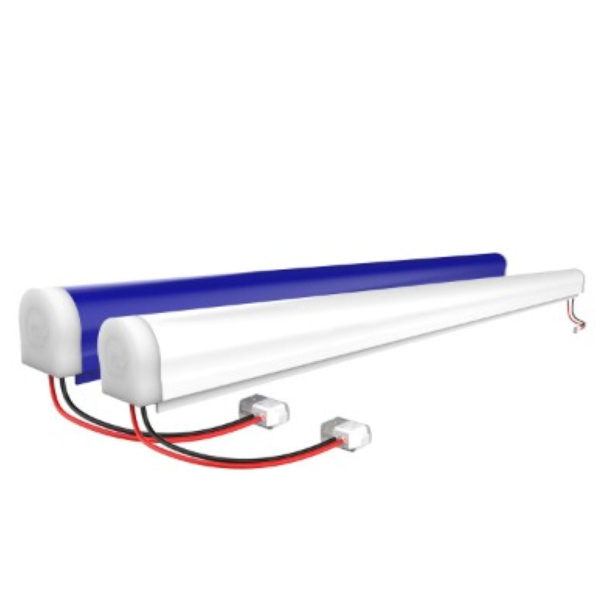 LED light bar with blue top and white bottom on a white background