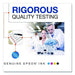 Advertisement for Epson ink with scientists in a lab and text 'Rigorous Quality Testing'.