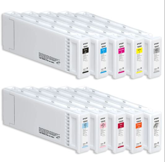 Set of Epson ink cartridges on a white background