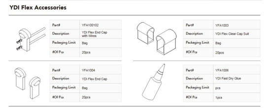 YDI Flex Accessories with product details on a white background