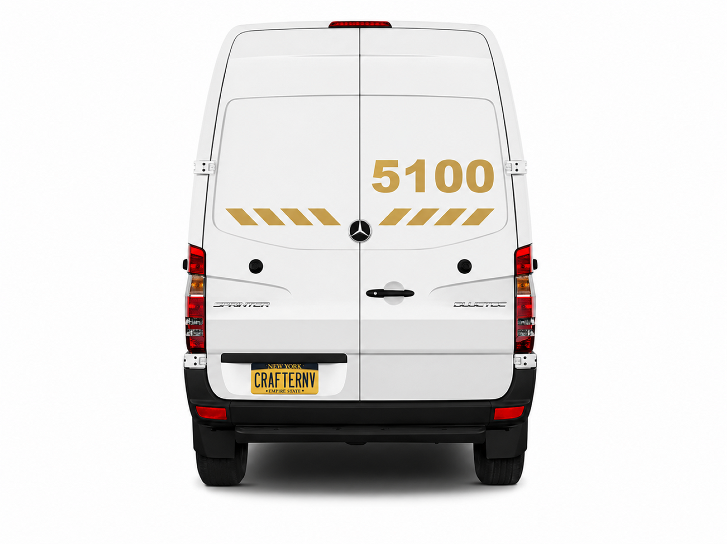 White van with yellow numbering and 'Crafterny' branding on a white background