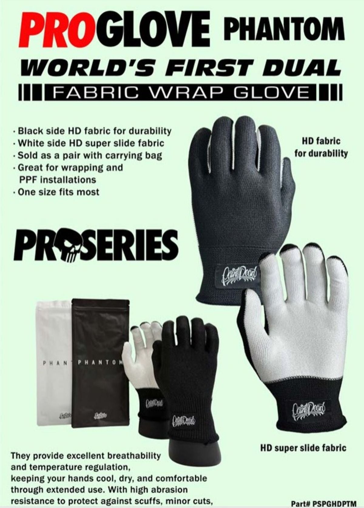 ProGlove Phantom gloves with text on a green background