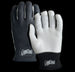 Pair of black and gray gloves with 'Cruel Dead' branding on a clear background