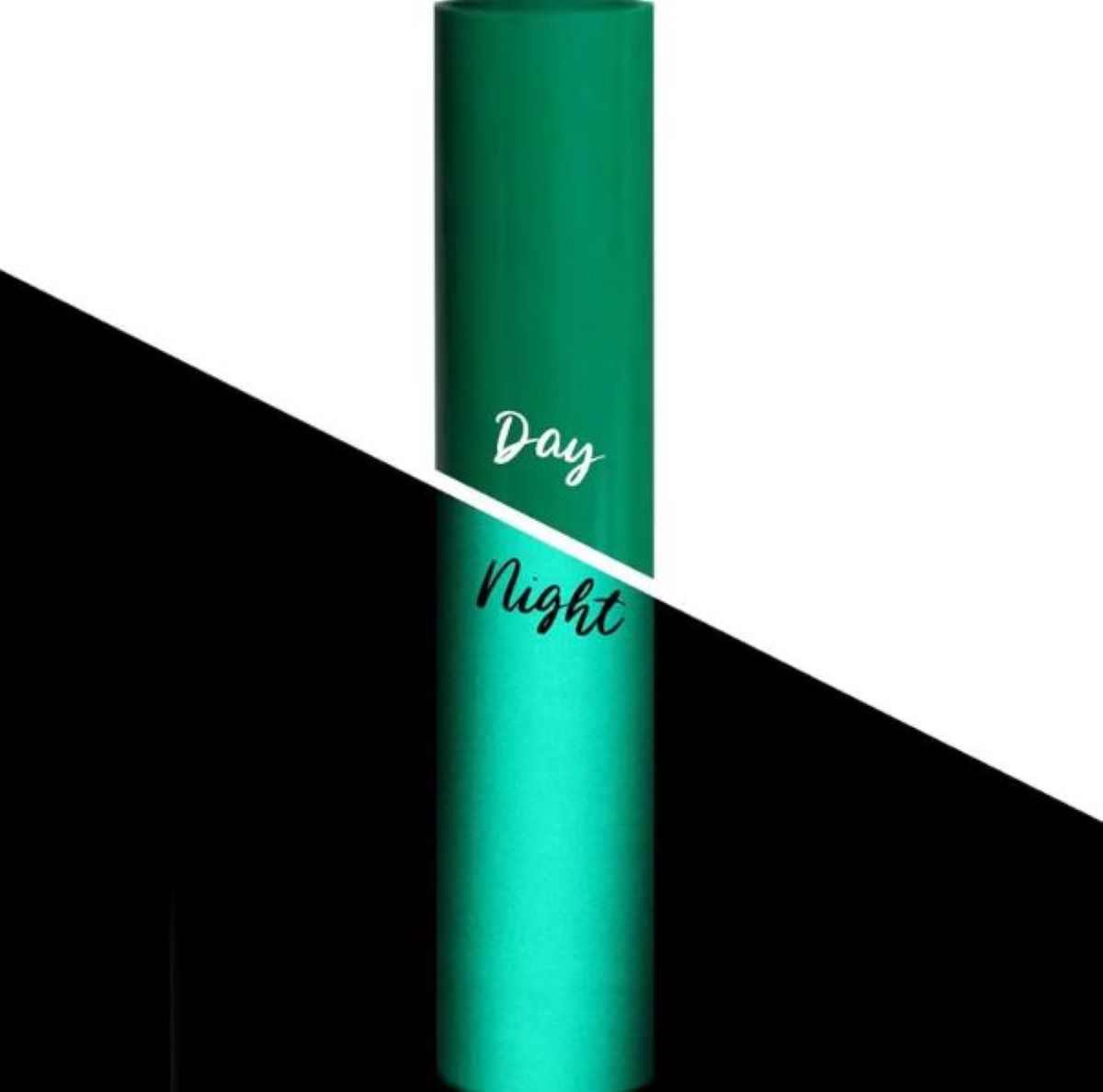 Green cylindrical container with 'Day' and 'Night' text on a black and white background