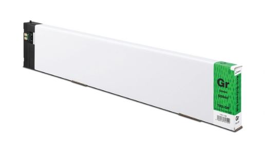 Long white box with green label on a white background