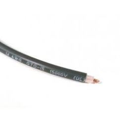 Black cable with copper conductor on a white background