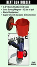 Red heat gun holder with black rubberized base and magnet on a green background