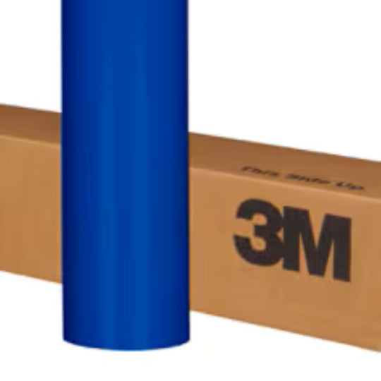 Blue roll of 3M vinyl wrap on a cardboard box with 3M branding.